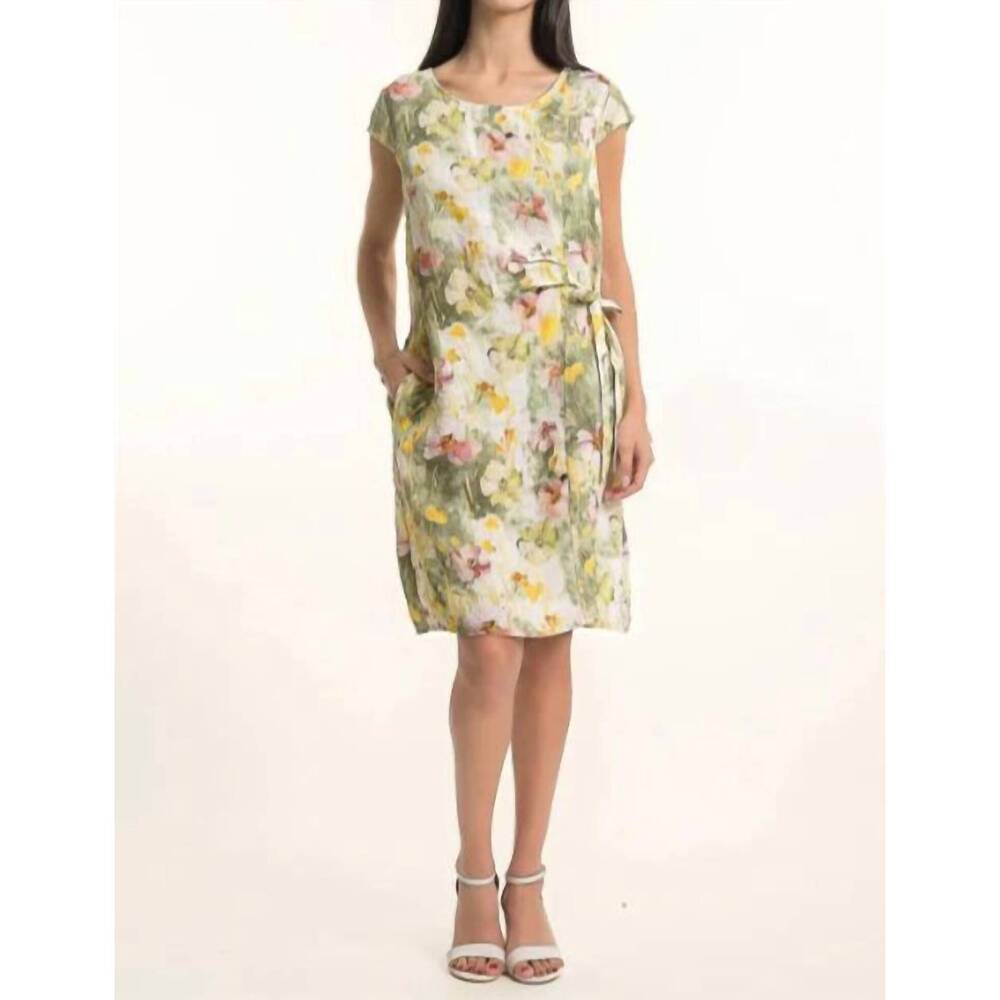 NEW LINEN LUV floral side tie dress in sage print